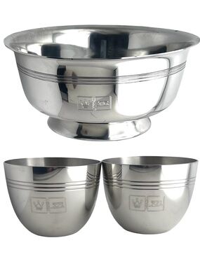 Vintage Jostens, Made in England Pewter Drinking Cups & Bowl Set